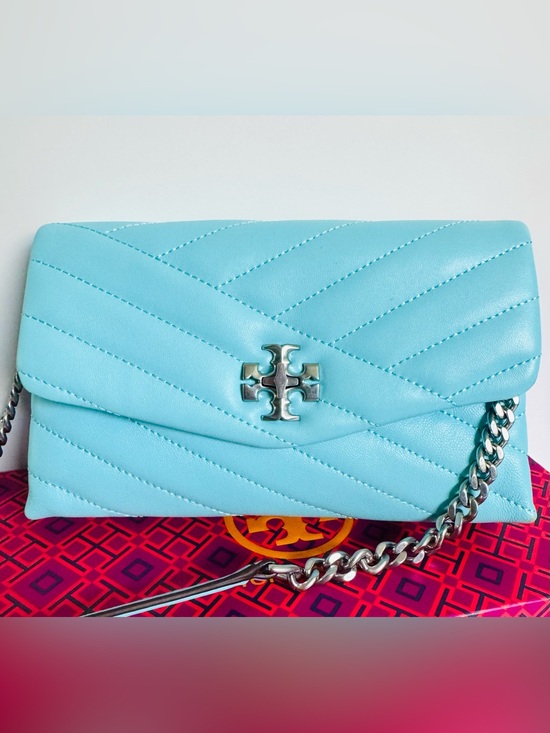 Tory Burch Handbags - Tory Burch Kira Chevron Leather WOC Chain Wallet WOC Celeste Turquoise Aqua Blue